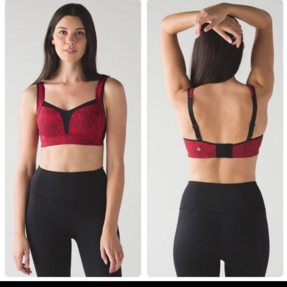 lululemon athletica Red and Black Lace-Accent Sports Bra